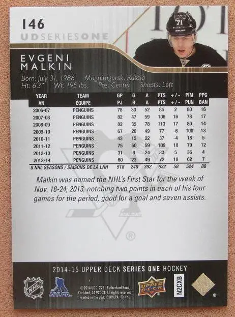 НХЛ Евгений Малкин Питтсбург Пингвинз Магнитогорск № 146 1