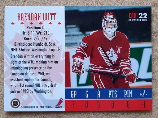 НХЛ Брендон Витт Канада № 22 1