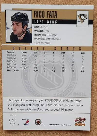 НХЛ Рико Фата Питтсбург Пингвинз № 270 1