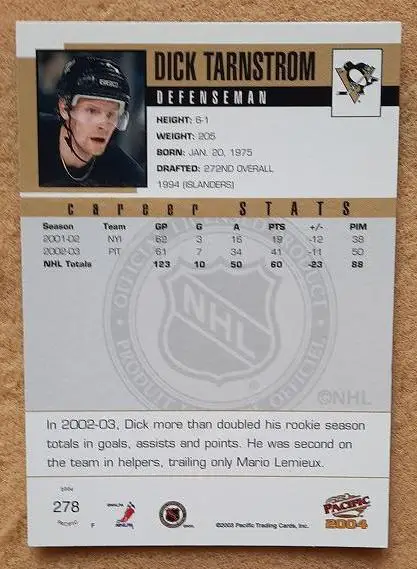 НХЛ Дик Тарнстрем Питтсбург Пингвинз № 278 1