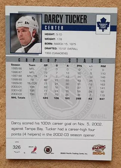 НХЛ Дарси Такер Торонто Мэйпл Лифс № 326 1