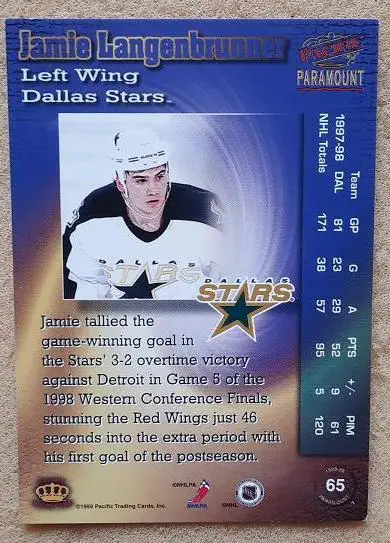 НХЛ Джейми Лангенбруннер Даллас Старз № 65 1