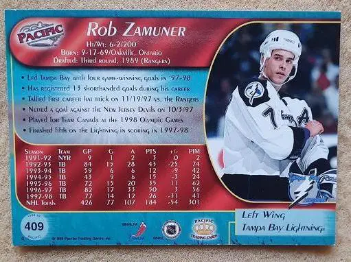 НХЛ Роб Замунер Тампа Бэй Лайтнинг № 409 1