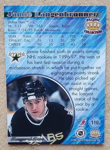 НХЛ Джейми Лангенбруннер Даллас Старз № 110 1