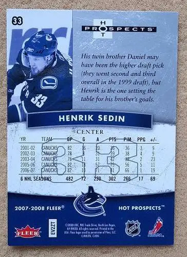 НХЛ Хенрик Седин Ванкувер Кэнакс № 33 1