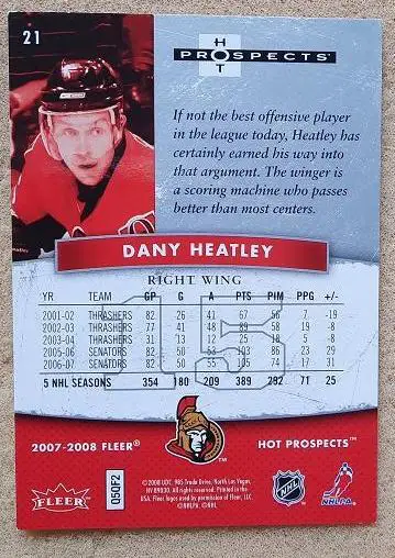 НХЛ Дэни Хитли Оттава Сенаторз № 21 1