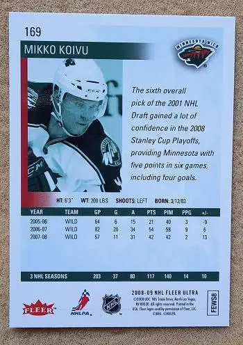 НХЛ Микко Койву Миннесота Уайлд № 169 1