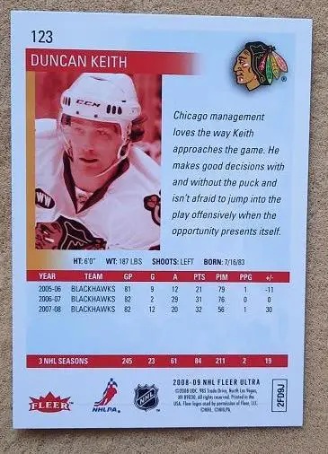 НХЛ Данкан Кит Чикаго Блэкхокс № 123 1