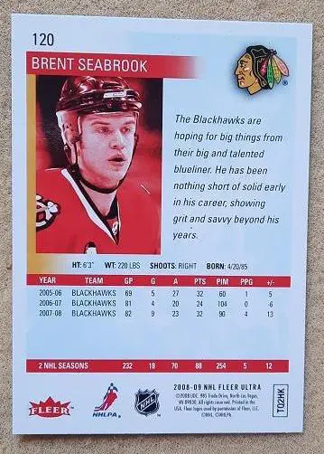 НХЛ Брент Сибрук Чикаго Блэкхокс № 120 1