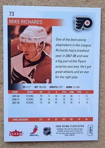 НХЛ Майк Ричардс Филадельфия Флайерз № 73 1