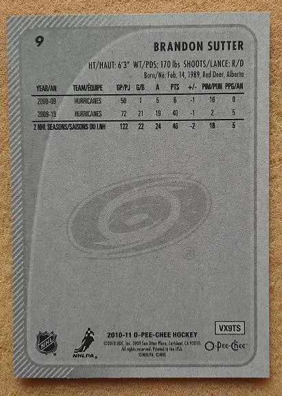 НХЛ Брендон Саттер Каролина Харрикейнз № 9 1