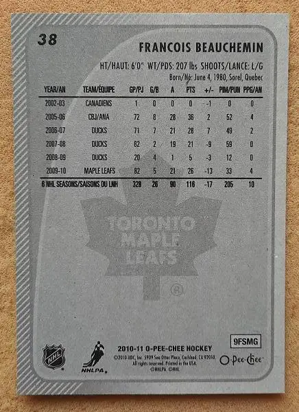 НХЛ Франсуа Бошемен Торонто Мэйпл Лифс № 38 1