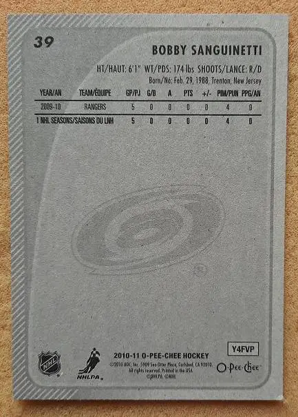 НХЛ Бобби Сангинетти Каролина Харрикейнз Атлант № 39 1