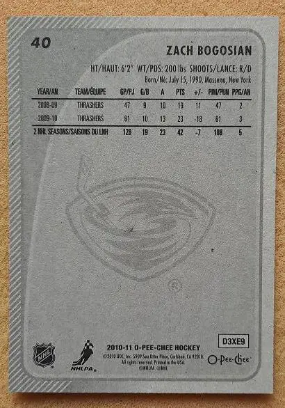 НХЛ Зак Богосян Атланта Трэйшерз № 40 1
