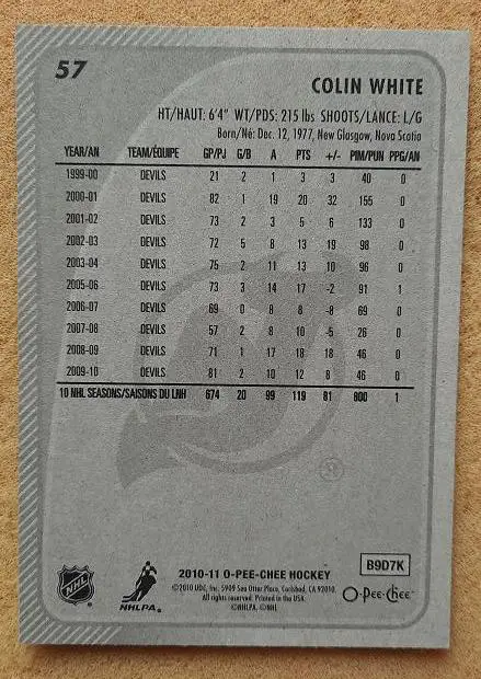 НХЛ Колин Уайт Нью-Джерси Дэвилз № 57 1