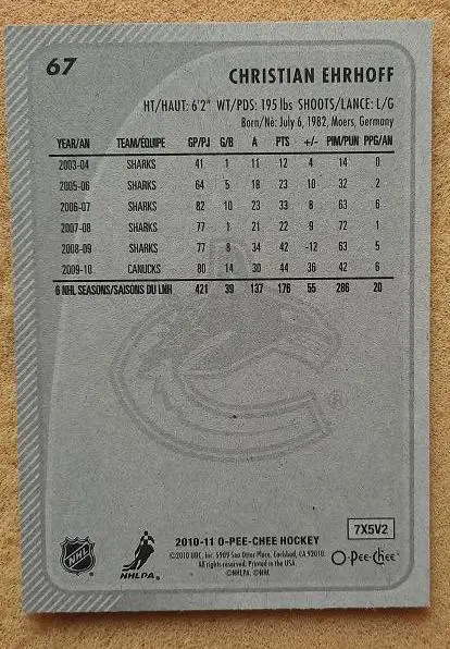 НХЛ Кристиан Эрхофф Ванкувер Кэнакс № 67 1