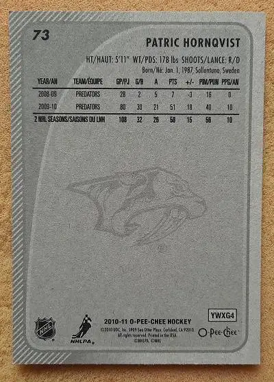 НХЛ Патрик Хорнквист Нэшвилл Предаторз № 73 1
