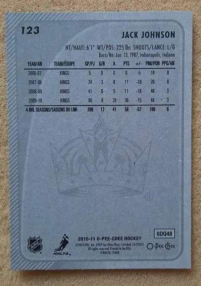 НХЛ Джек Джонсон Лос-Анжелес Кингз № 123 1