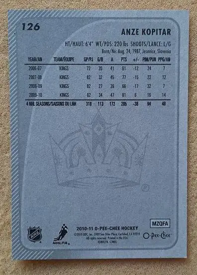 НХЛ Анже Копитар Лос-Анжелес Кингз № 126 1