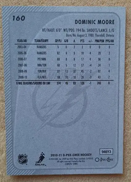 НХЛ Доминик Мур Тампа Бэй Лайтнинг № 160 1