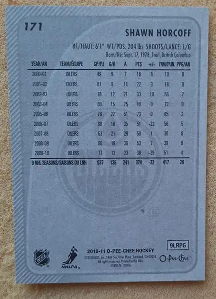 НХЛ Шон Хоркофф Эдмонтон Ойлерз № 171 1