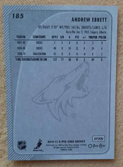 НХЛ Эндрю Эббетт Финикс Койотис № 185 1