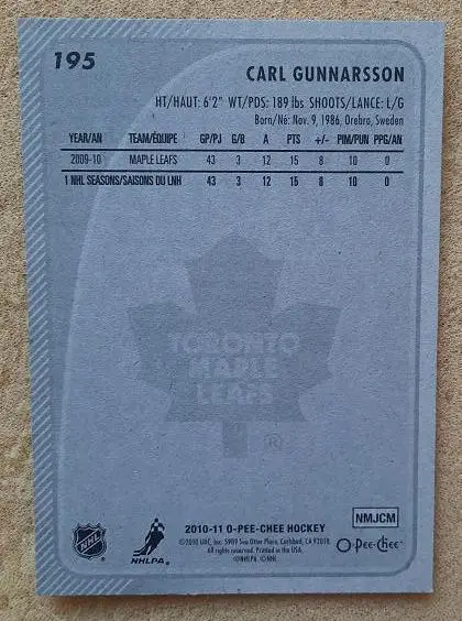 НХЛ Карл Гуннарссон Торонто Мэйпл Лифс № 195 1