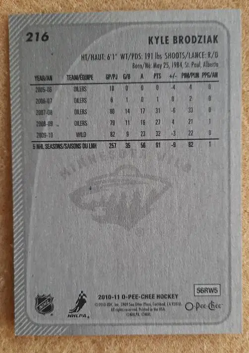 НХЛ Кайл Бродзяк Миннесота Уайлд № 216 1