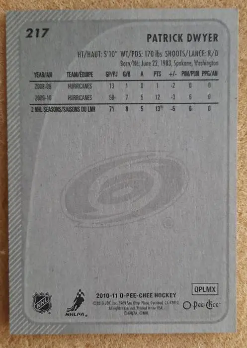 НХЛ Патрик Дуайер Каролина Харрикейнз № 217 1