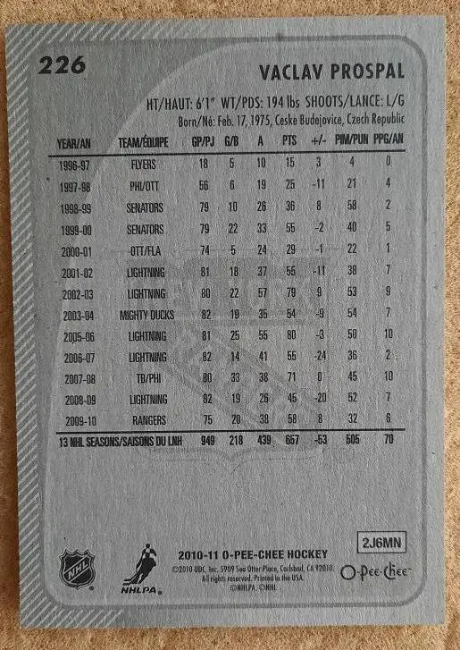НХЛ Вацлав Проспал Нью-Йорк Рейнджерс № 226 1