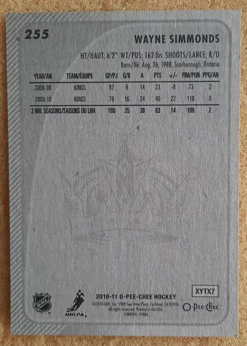 НХЛ Уэйн Симмондс Лос-Анжелес Кингз № 255 1
