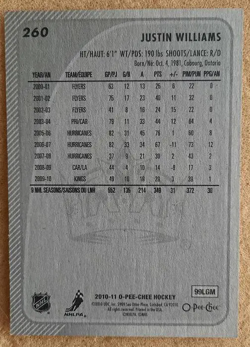 НХЛ Джастин Уильямс Лос-Анжелес Кингз № 260 1