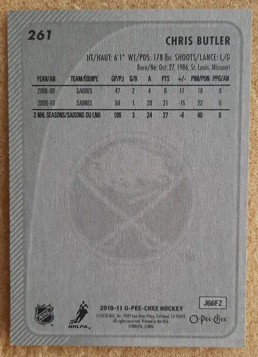 НХЛ Крис Батлер Баффало Сейбрз № 261 1