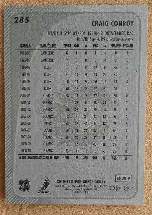 НХЛ Крейг Конрой Калгари Флэймз № 285 1