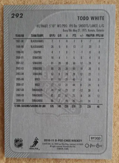 НХЛ Тодд Уайт Нью-Йорк Рейнджерс № 292 1