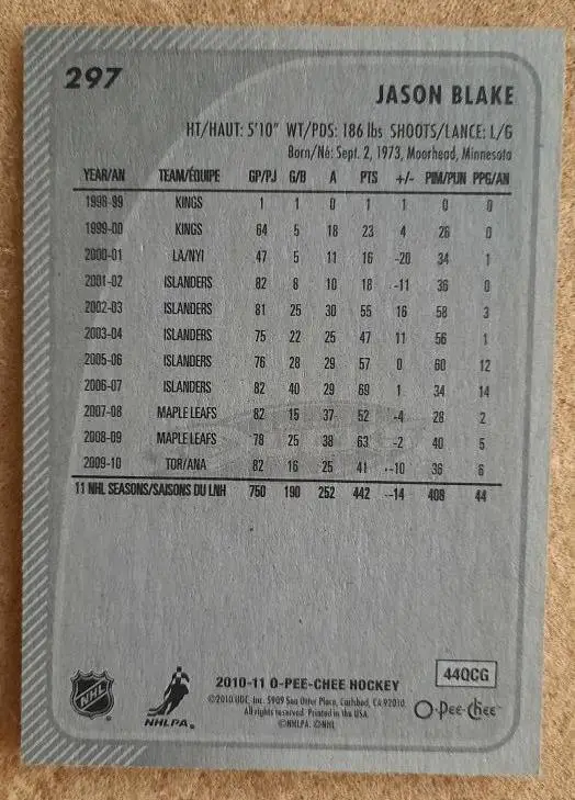 НХЛ Джейсон Блейк Анахайм Дакс № 297 1