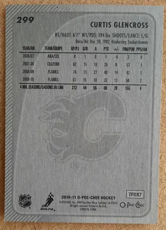 НХЛ Кертис Гленкросс Калгари Флэймз № 299 1