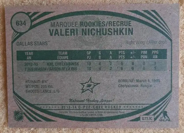 НХЛ Валерий Ничушкин Даллас Старз Челябинск ЦСКА Москва № 634 1