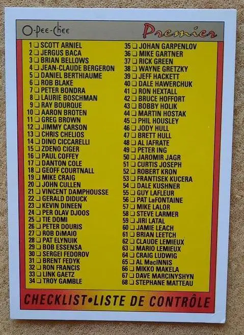 НХЛ чек-лист OPC сезон 1991-92 с 1 по 132 № 132