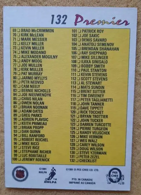 НХЛ чек-лист OPC сезон 1991-92 с 1 по 132 № 132 1