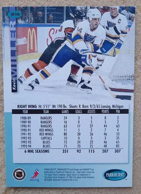 НХЛ Кевин Миллер Сент-Луис Блюз № SE 150 1