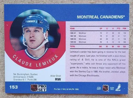 НХЛ Клод Лемье Монреаль Канадиенс № 153 1