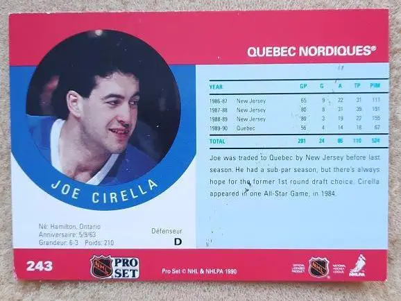 НХЛ Джо Сирелла Квебек Нордикс № 243 1