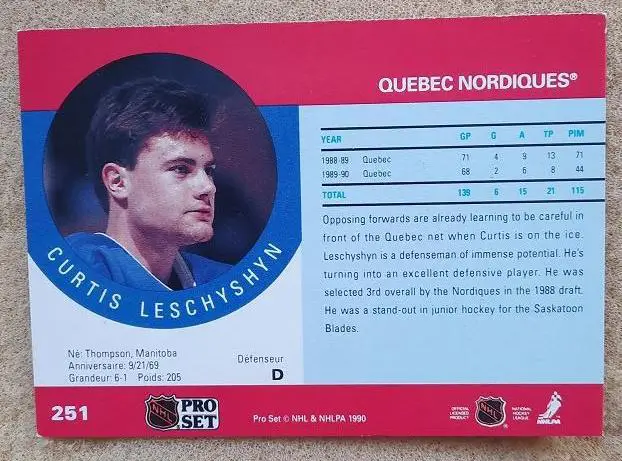 НХЛ Кёртис Лешишин Квебек Нордикс № 251 1