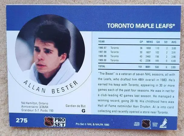 НХЛ Аллан Бестер Торонто Мэйпл Лифс № 275 ошибка 1