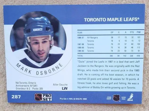 НХЛ Марк Осборн Торонто Мэйпл Лифс № 287 1