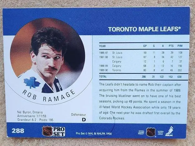 НХЛ Роб Рэмэдж Торонто Мэйпл Лифс № 288 1