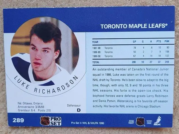 НХЛ Люк Ричардсон Торонто Мэйпл Лифс № 289 1