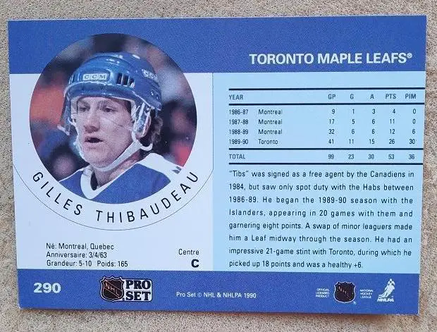 НХЛ Жиль Тибо Торонто Мэйпл Лифс № 290 1