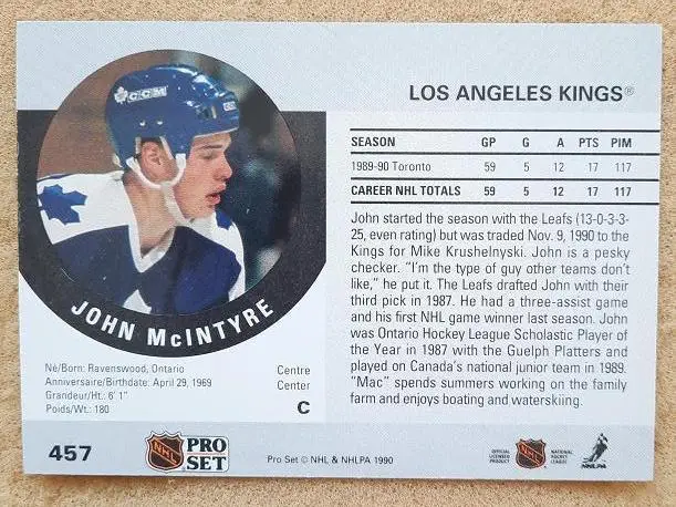 НХЛ Джон Макинтайр Лос-Анжелес Кингз № 457 1